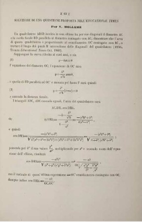 Soluzione di una questione proposta nell' educational times.