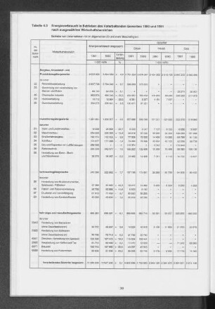 Tabelle 4.3 Energieverbrauch in Betrieben des Verarbeitenden Gewerbes 1990 und 1991 nach ausgewählten Wirtschaftsbereichen