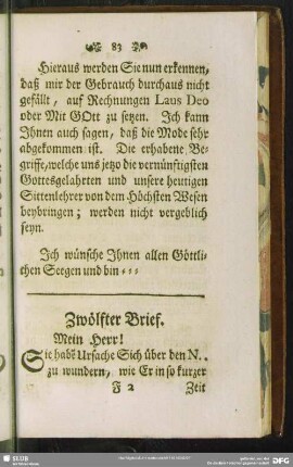 Zwölfter Brief. Mein Herr!
