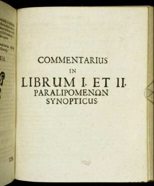 Commentarius In Librum I. Et II. Paralipomenωn Synopticus.