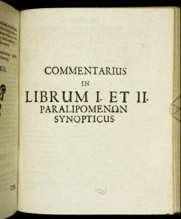 Commentarius In Librum I. Et II. Paralipomenωn Synopticus.