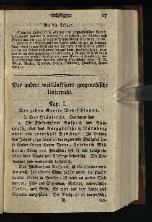 Der andere weitlaeufigere geographische Unterricht. Kap. I.: Die zehen Kreise Deutschlands
