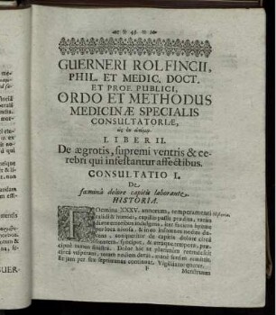 Consultatio I. De foemina dolore capitis laborante