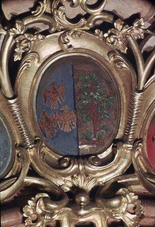 Wappen der Pröpste von Klosterneuburg von 1730 bis 1858 flankiert von Wappen der österreichischen Kronländer