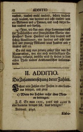 II. Additio. Die Zusammensetzung derer Zahlen.
