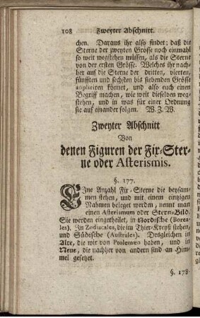 Zweyter Abschnitt Von denen Figuren der Fix-Sterne oder Asterismis.