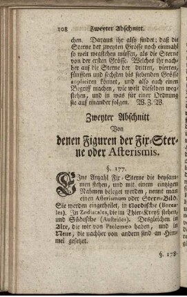 Zweyter Abschnitt Von denen Figuren der Fix-Sterne oder Asterismis.