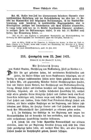 216. Hausgesetz vom 23. Juni 1821.