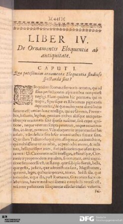 Liber IV. De Ornamentis Eloquentiæ ab antiquitate