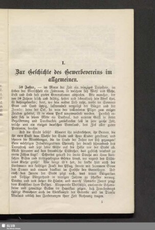 I. Zur Geschichte des Gewerbevereins im allgemeinen