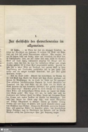 I. Zur Geschichte des Gewerbevereins im allgemeinen