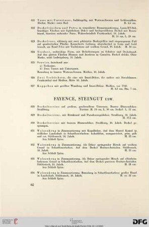 Fayence, Steingut usw. (Nr. 828-868)