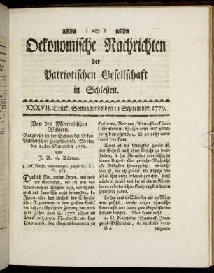 XXXVII. Stück. Sonnabends den 11 Septmeber. 1779.