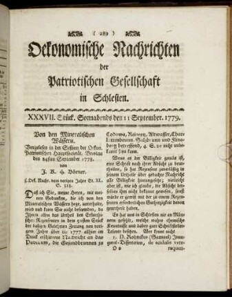 XXXVII. Stück. Sonnabends den 11 Septmeber. 1779.