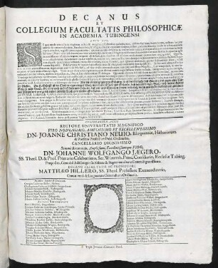 Decanus Et Collegium Facultatis Philosophicae In Academia Tubingensi Lect. Sal.