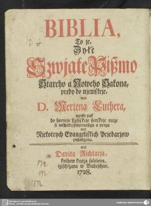 Biblia, To je, Zyłe Szwjate Pißmo Stareho a Noweho Sakona