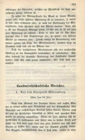 Landwirthschaftliche Berichte.