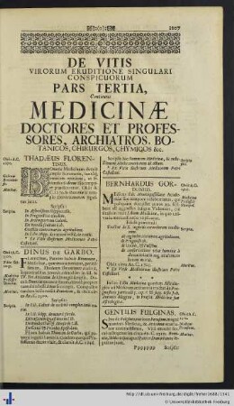 Pars III. Medicinae Doctores et Professores, Archiatros, Botanici, Chirurgi, Chymici etc.