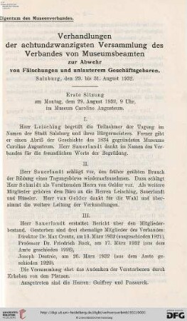 28: Verhandlungen der ... Versammlung des Verbandes von Museums-Beamten zur Abwehr von Fälschungen und Unlauterem Geschäftsgebaren