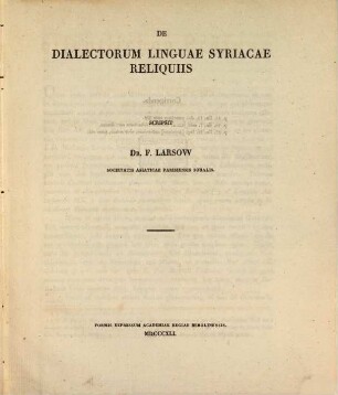 De dialectorum linguae syriacae reliquiis : (Gymnasialprogramm)