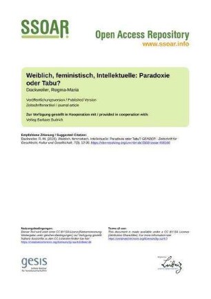 Weiblich, feministisch, Intellektuelle: Paradoxie oder Tabu?