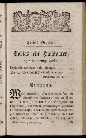 Erstes Beyspiel. Tobias ein Hausvater, wie es wenige giebt
