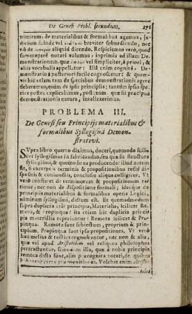 Problema III. De Genesi seu Principijs materialibus & formalibus Syllogismi Demonstrativi.