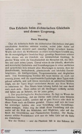 Das Erlebnis beim dichterischen Gleichnis und dessen Ursprung