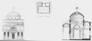 Florenz, S. Croce, Pazzi-Kapelle, Aufriss, Grundriss, Querschnitt; Brunelleschi, Filippo