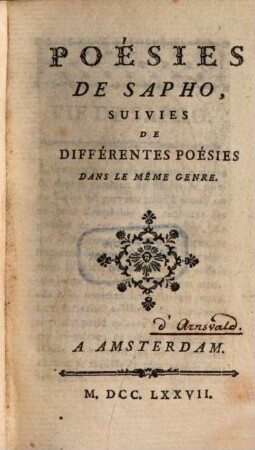 Poésies : suivie de différentes Poésies dans le même genre