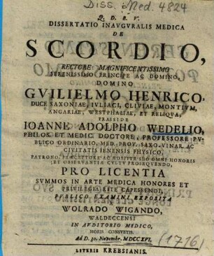 Dissertatio Inavgvralis Medica De Scordio