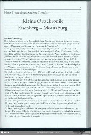 Kleine Ortschronik Eisenberg - Moritzburg