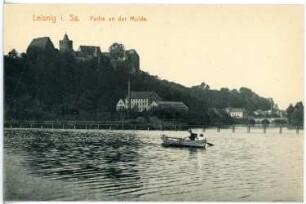 Leisnig. Schloss Mildenstein mit Mulde und Ruderkahn