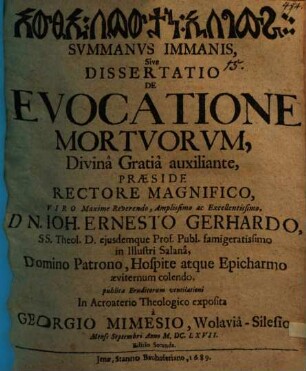 Auḍi'i meutān i-la-gemurā, Summanus immanis, sive dissertatio de evocatione mortuorum