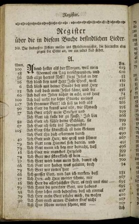 Register über die in diesem Buche befindlichen Lieder.