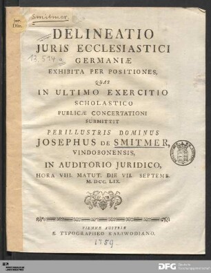 Delineatio Juris Ecclesiastici Germaniae : Exhibita Per Positiones