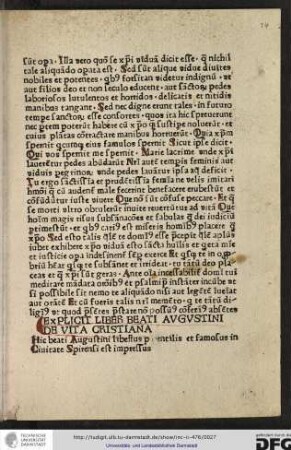 Hic beati Augustini libellus p..entilis et famosus in civitate Spirensi est impressus.