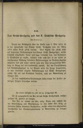XII. Das Reichs-Preßgesetz und das K. Sächsische Preßgesetz