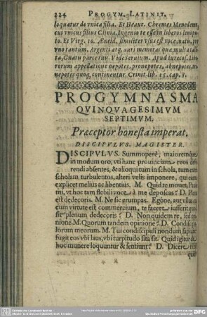 Progymnasma Quinquagesimum Septimum. Praeceptor honesta imperat
