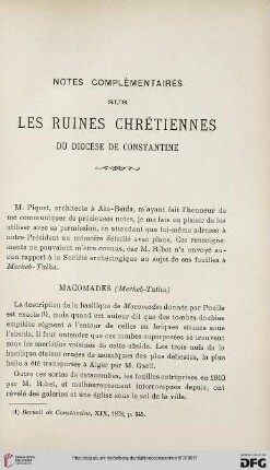 Sér. 5: Notes complémentaires sur les ruines chrétiennes du diocèse de Constantine