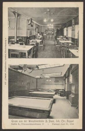 Ansichtskarte "Weissbierstube B. Dase", Prinzessinnenstraße 17 [1/2]