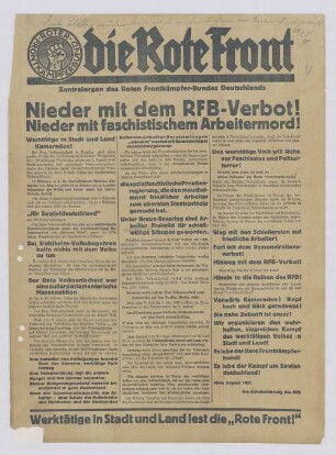 "Nieder mit dem RFB-Verbot! Nieder mit faschistischem Arbeitermord!"