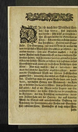 Die/ so nach der Weisheit streben/ sagt Seneca, ...