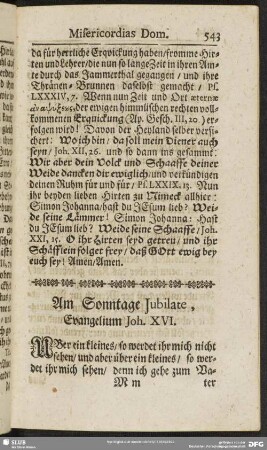 Am Sonntage Jubilate, Evangelium Joh. XVI