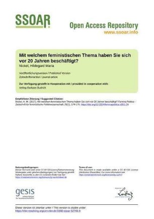 Mit welchem feministischen Thema haben Sie sich vor 20 Jahren beschäftigt?