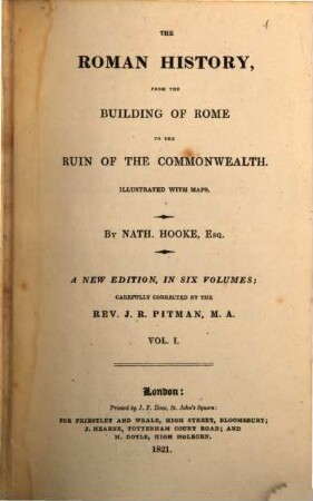 The Roman history from the building of Rome to the ruin of the Commonwealth, 1 (1821)