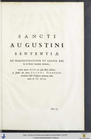 VIII. S. Augustini Sententiae De Praedestinatione Etc.