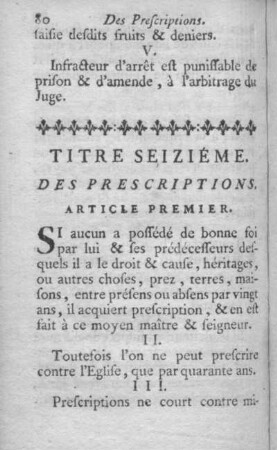 Titre seiziéme. Des Prescriptions.