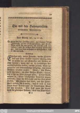 V. Die mit den Hohenpriestern verabredete Verrätherey.