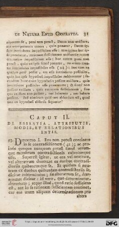Caput II: De essentia, attributis, modis, et relationibus entis